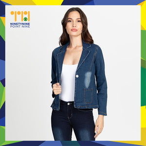 Denim Jacket na may Lapel Neck at Isang Buton para sa mga Babae [638]