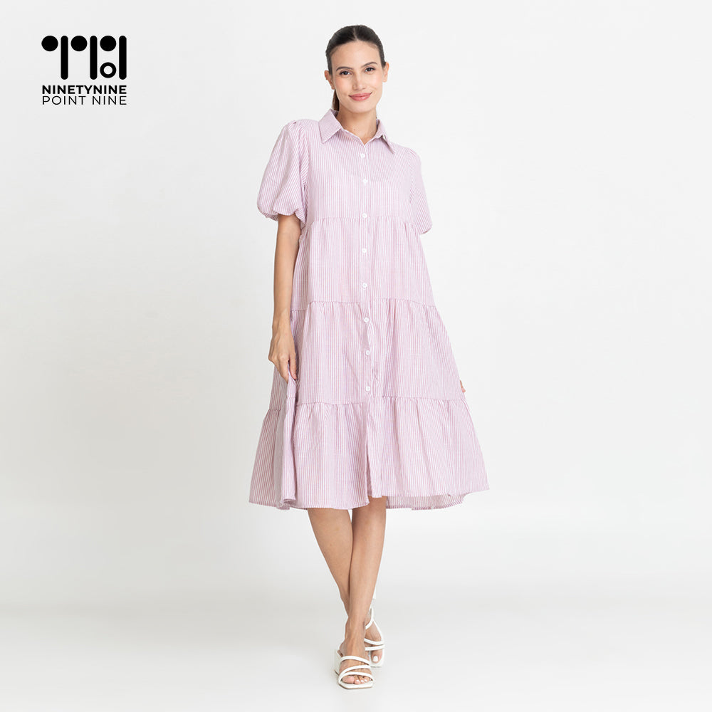 Puff Sleeves Maternity Dress [8532]