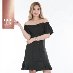 Dress na off-shoulder at mga butones [832]