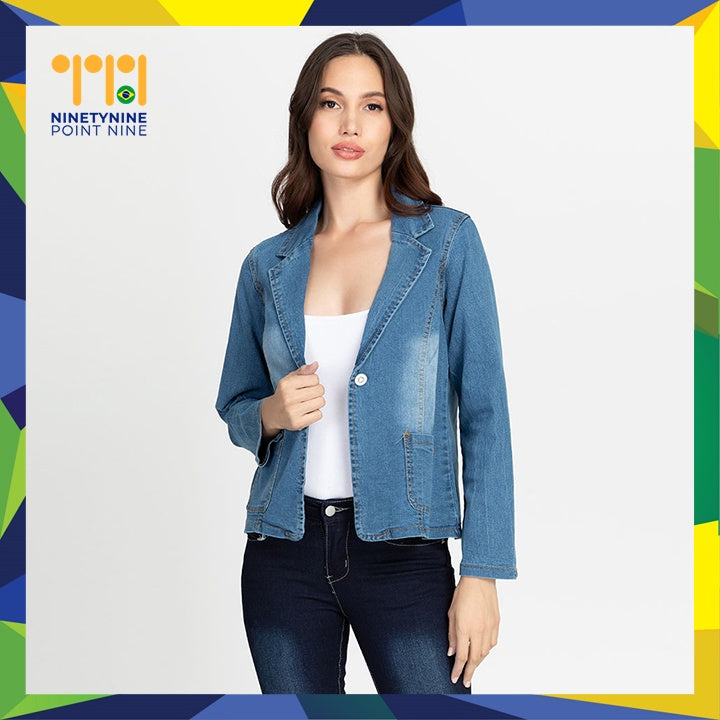 Denim Jacket na may Lapel Neck at Isang Buton para sa mga Babae [638]