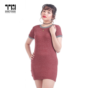 Plain Ribbed T-shirt Dress for Women [AT1067]