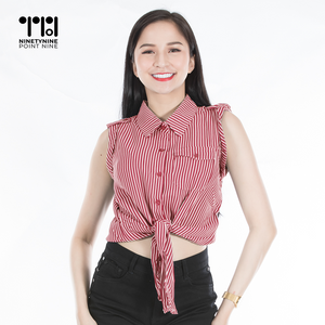 Sleeveless Knot Tie Collar Shirt [775]