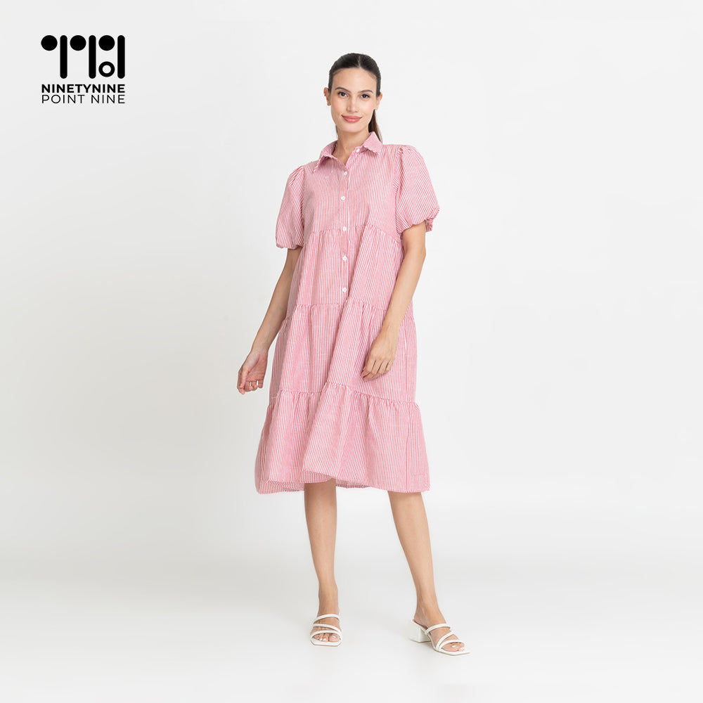 Puff Sleeves Maternity Dress [8532]