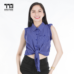 Sleeveless Knot Tie Collar Shirt [775]