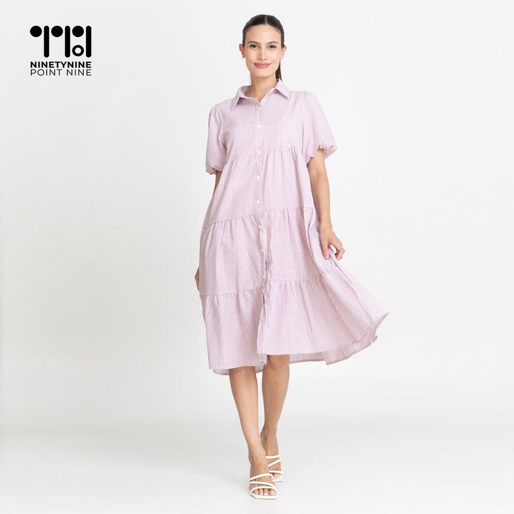 Puff Sleeves Maternity Dress [8532]