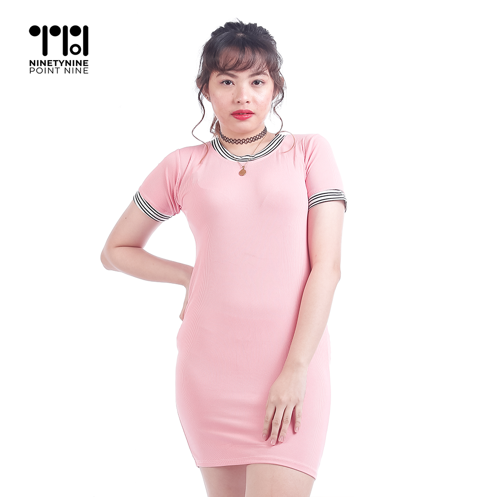 Plain Ribbed T-shirt Dress for Women [AT1067]